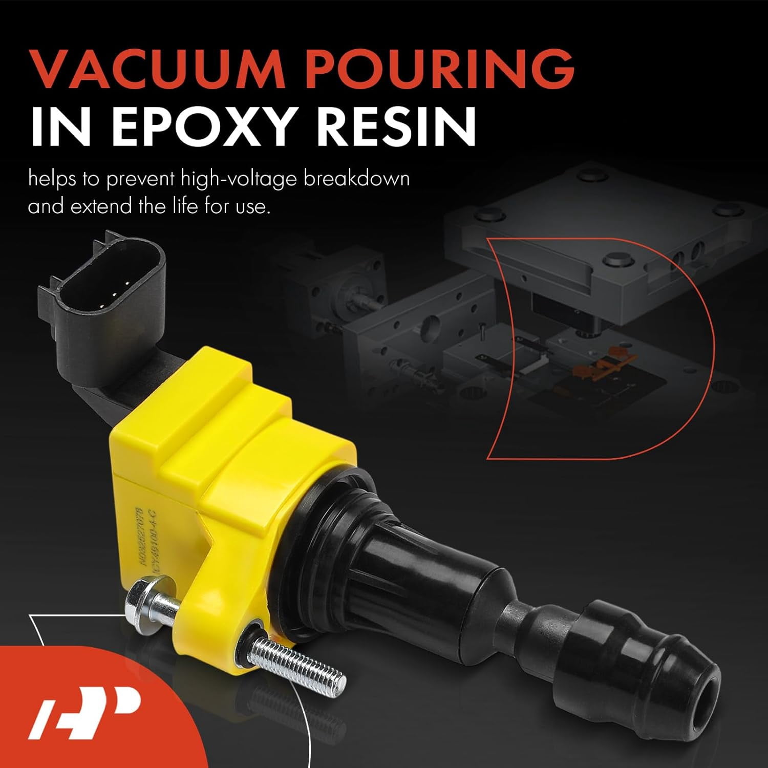 A-Premium (Yellow) Engine Ignition Coil Pack Compatible with Chevrolet Equinox, Malibu, Captiva Sport, HHR, Cobalt & GMC Terrain & Buick LaCrosse, Verano, Regal & Saab 9-5 & Saturn Aura, 4-PC Set