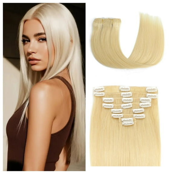 Glod Blonde Straight Clip In Hair Extensions Human Hair 8pcs/set 80-100g Per Set With 18Clips Double Weft Clip In Human Hair Extensions 613# Glod Blonde Color For Women Easy Damage-Free Removal