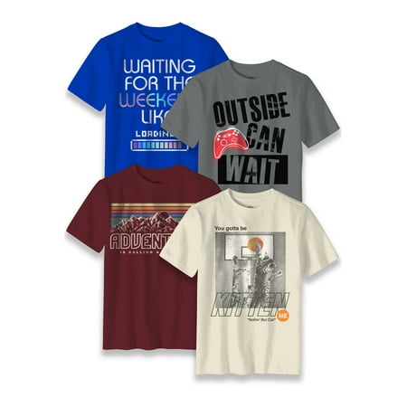 Wonder Nation Boys Short Sleeve Graphic 4-Pack T-Shirts, Sizes 4-18 & Husky