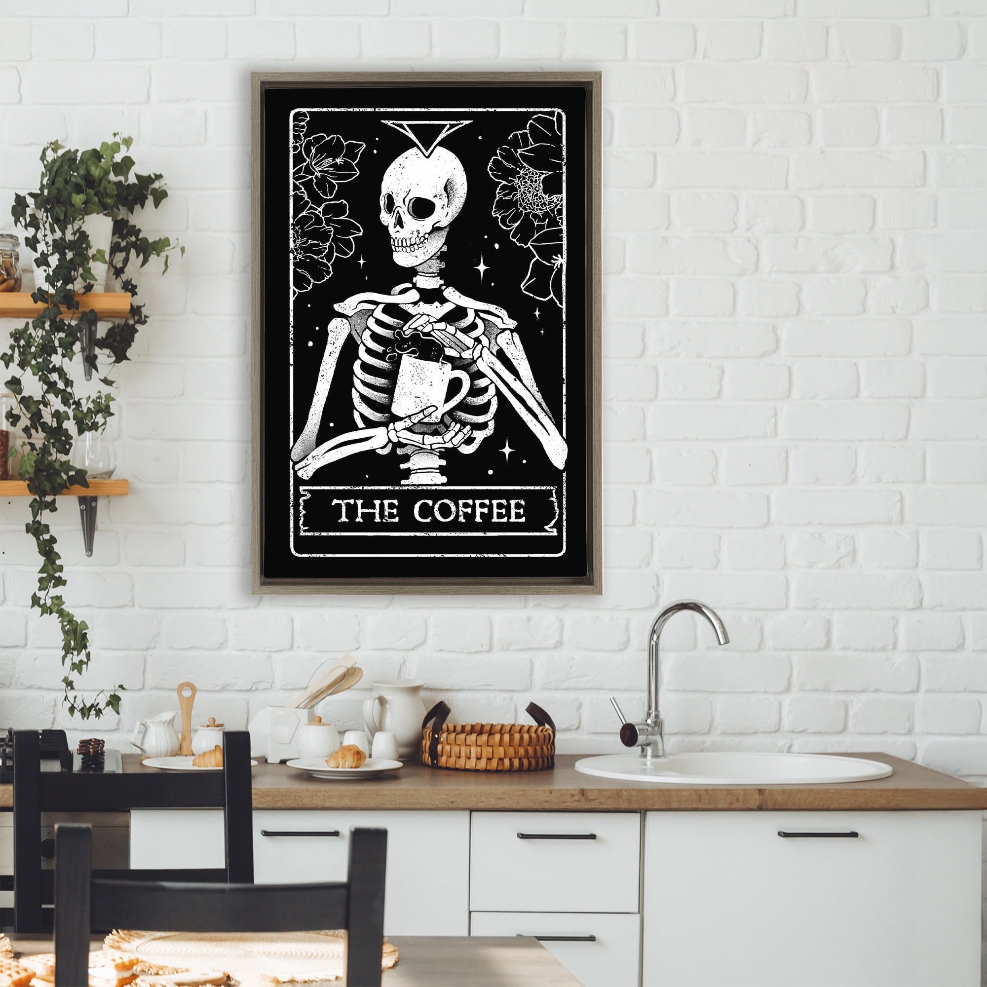 Stupell Industries The Coffee Skeleton Tarot Brown Framed Floater Canvas Wall Art, design by EduEly Designs