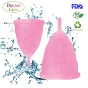 Howarmer Menstrual Cups, Reusable Period Cup for Beginners,Tampons & Pads Alternative,Silicone Menstrual Cup Set, Superior to the Diva Cup,Double Cups (Regular and Heavy Flow) - Pink