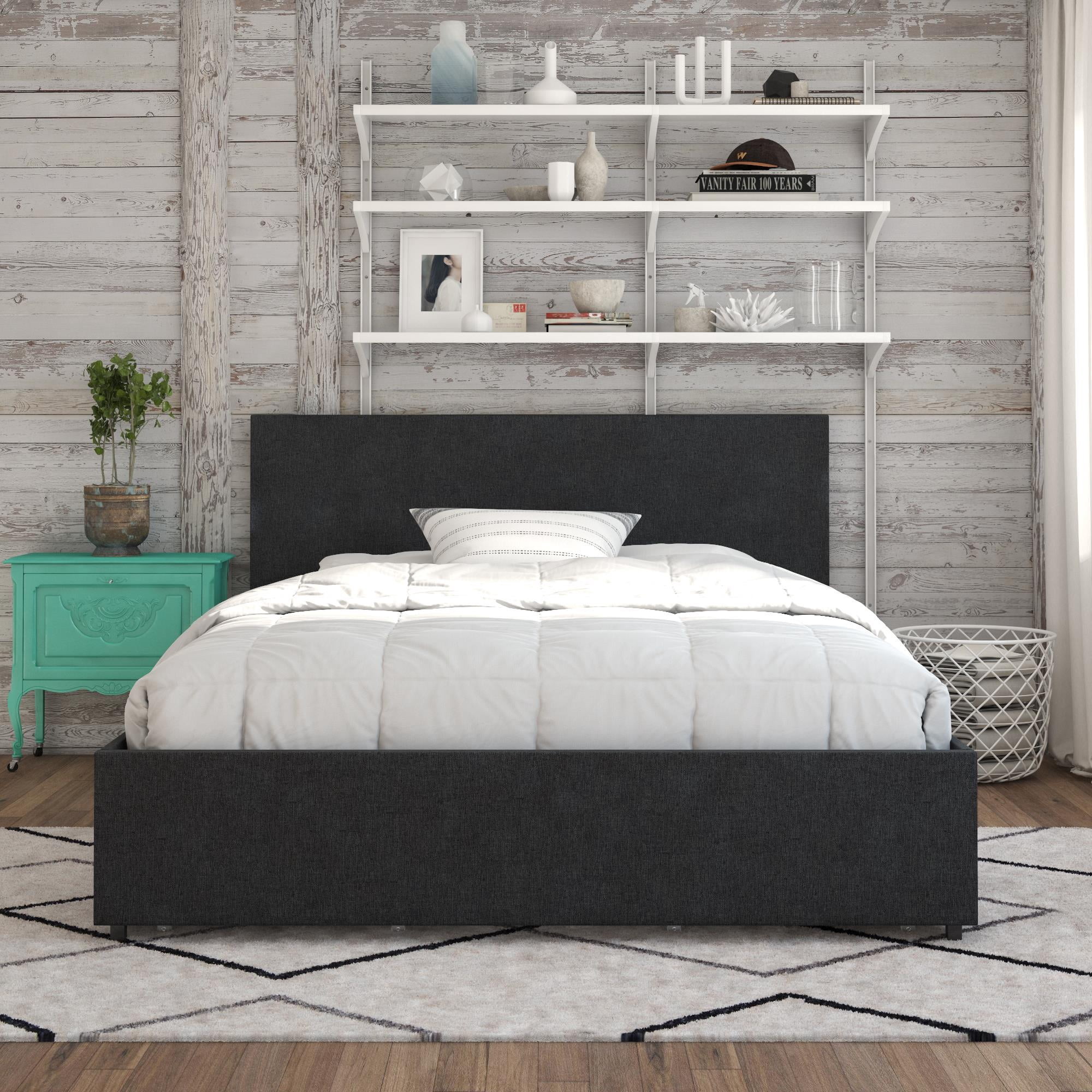 Novogratz Kelly Upholstered Storage Bed Frame, Queen, Dark Grey Linen