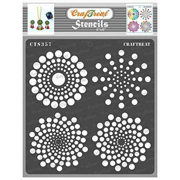 CrafTreat Dot Mandala Stencils for Painting on Wood, Canvas, Paper, Fabric, Floor, Wall and Tile - Dot Mandala Basics - 6x6 Inches - Reusable DIY Art and Craft Stencils - Dots Spiral Stencil