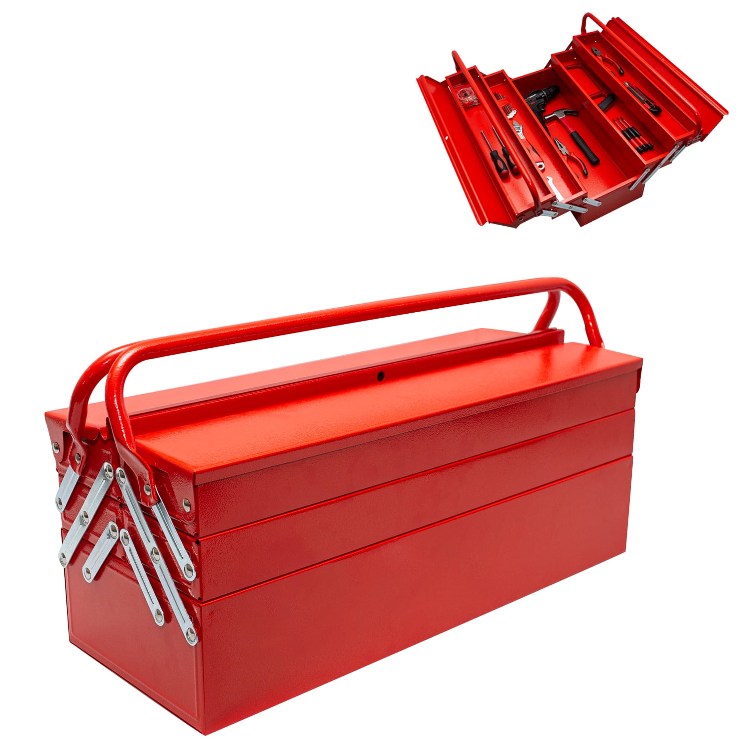 Large 21" 53.5cm Metal Cantilever Toolbox Tool Box Storage 5 Tray Chest #1808 