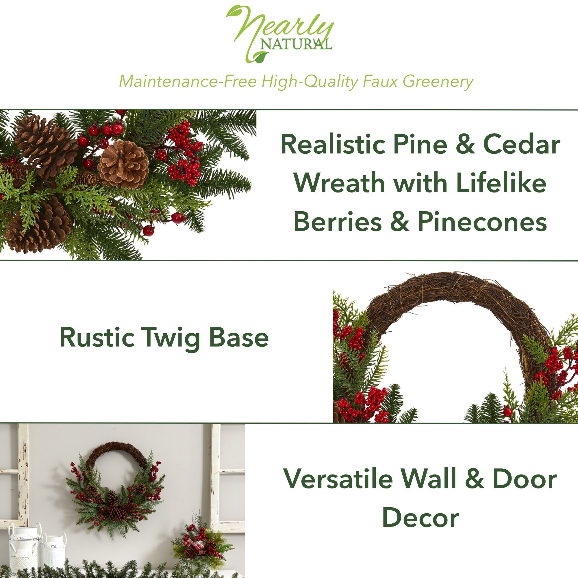 Nearly Natural Plastic Wreath, 22" (Assorted Colors)