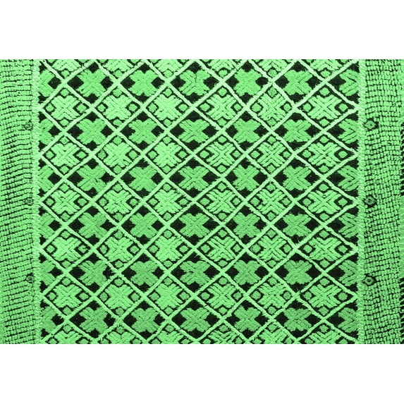 Ahgly Company Indoor Rectangle Abstract Emerald Green Modern Area Rugs, 2' x 4'