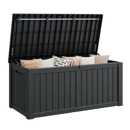 LHBcraft 150 Gallon Resin Deck Box,Lockable Outdoor Storage Container,Waterproof Storage Box for Patio Furniture Cushions,Black