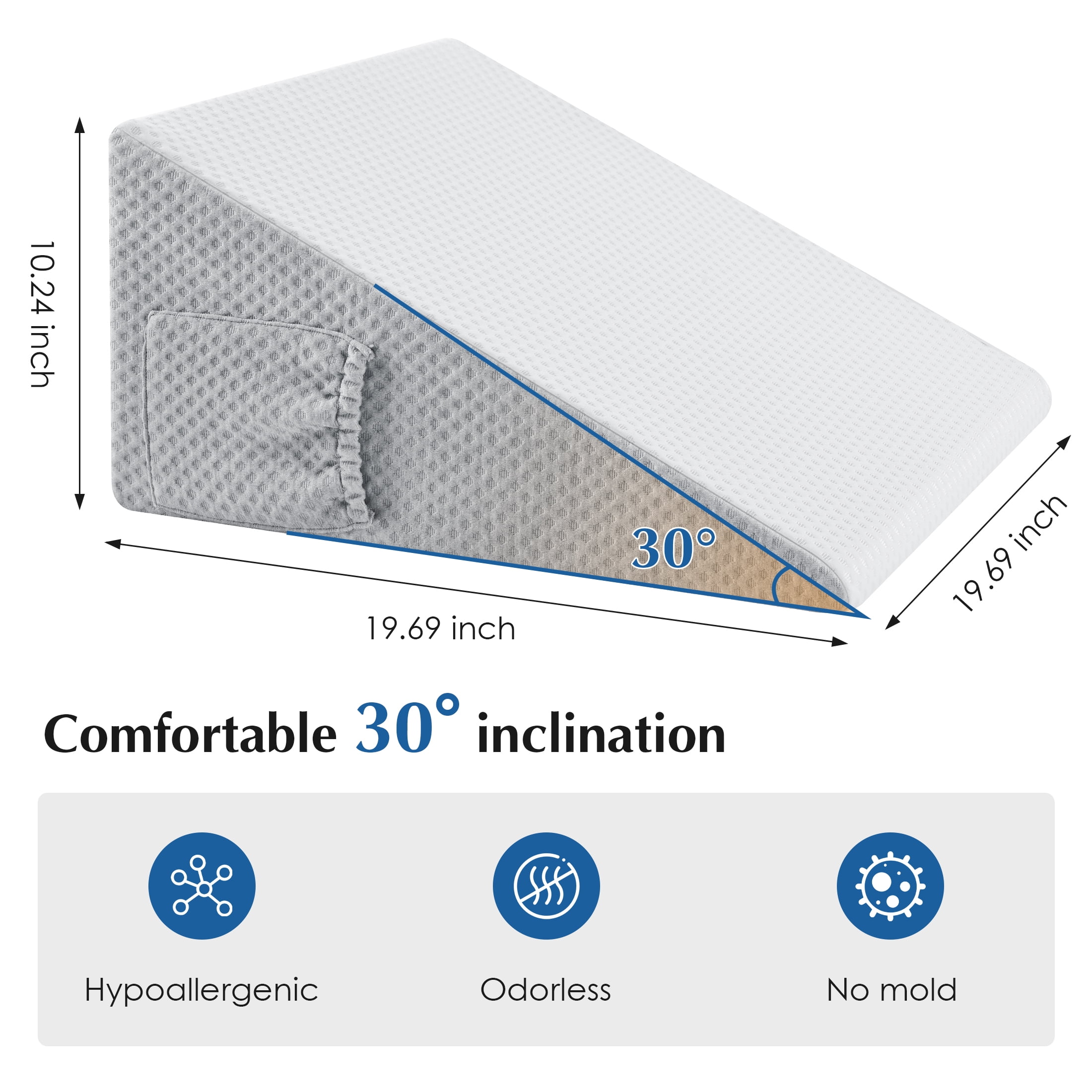 MOONORAH Wedge Pillow for Sleep Apnea, Bed Wedge Pillows for Headboard  Triangle Memory Foam Removable Washable Cover for Acid Reflux Relief Sleeping Snoring Back Pain Heartburn