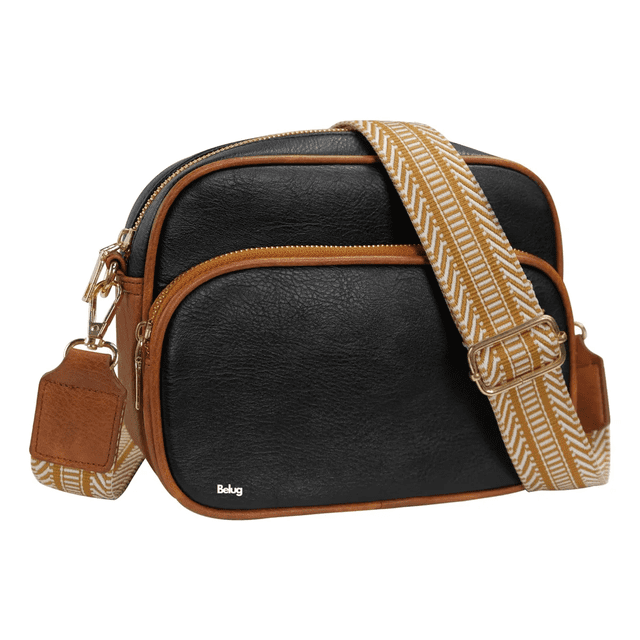 Bolsa Bandolera Crossbody Mariconera Moda Mujer Belug, Negro/Café