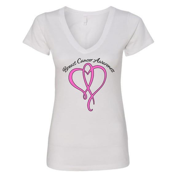 Inktastic Breast Cancer Awareness with Pink Ribbon Heart Women's V-Neck T-Shirt