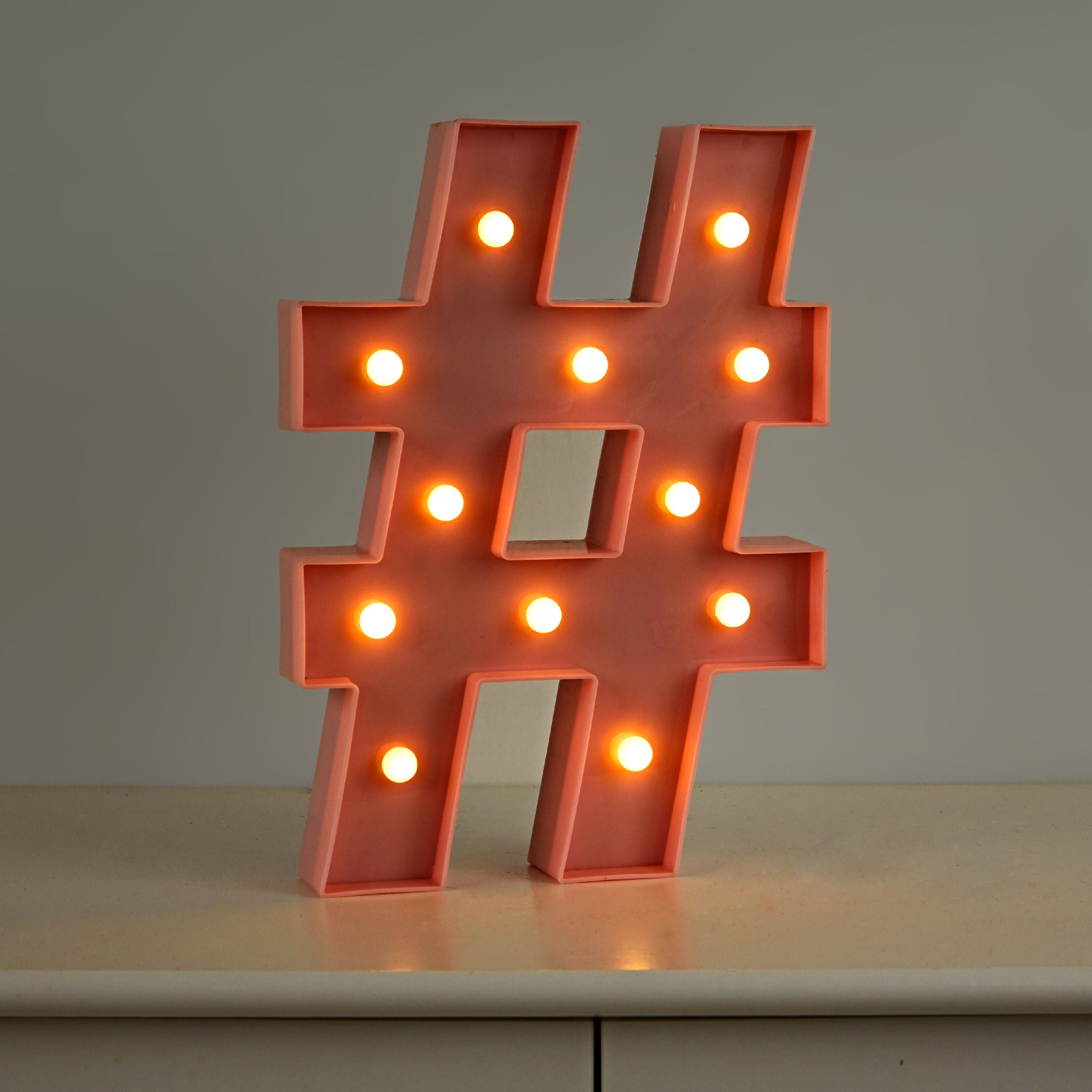 Mainstays Pink 12” Hashtag Marquee Table Light, 1 Each