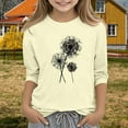 thumbnail image 2 of PINQI Girls Summer 3/4 Sleeve T Shirt Sunflower Dandelion Graphic Kids Athletic Top Cotton Crewneck Aesthetic Tshirt, 2 of 5