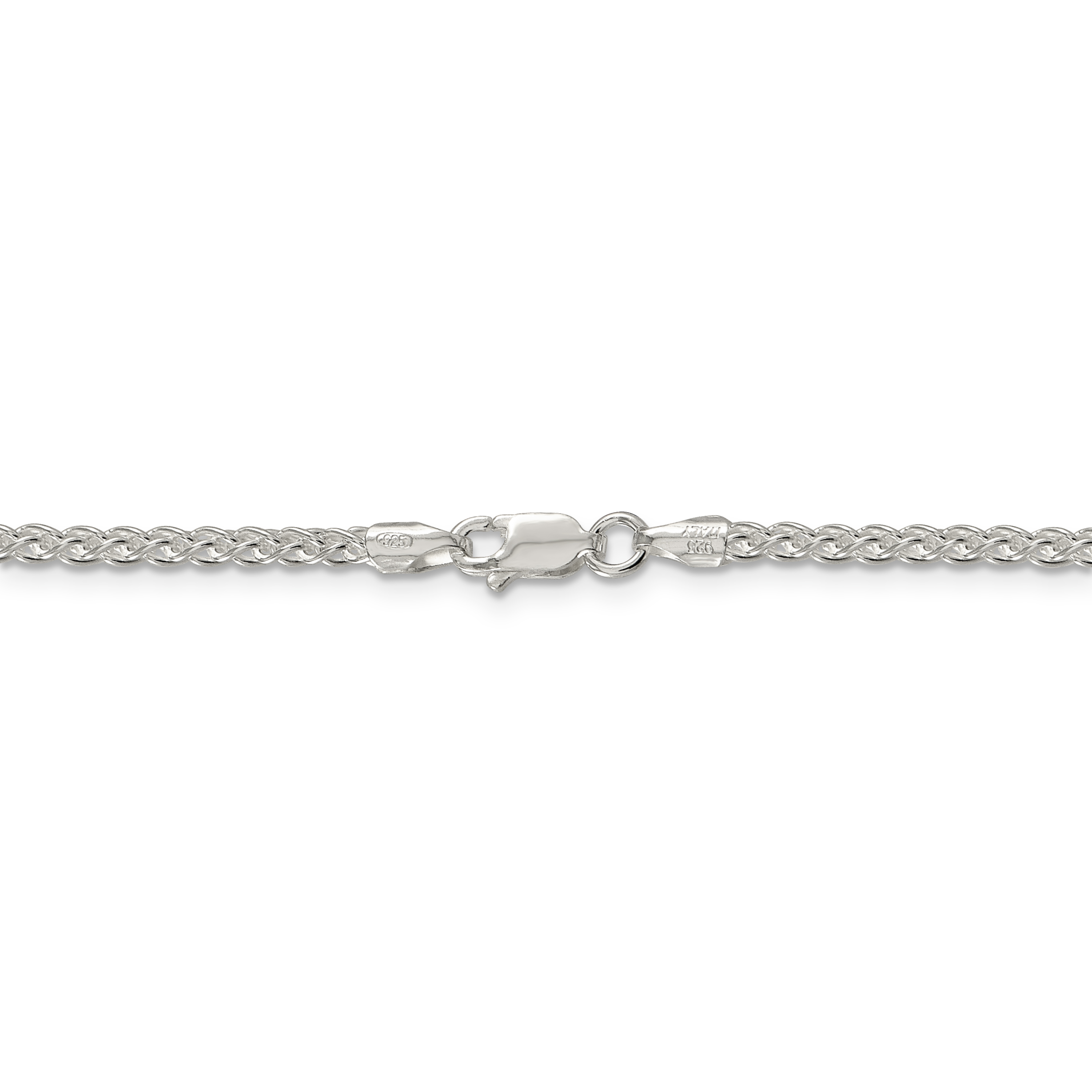 925 Sterling Silver 2.5mm Round Spiga Chain Necklace 20 Inch Pendant