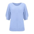 thumbnail image 4 of ManxiVoo Women's Off Shoulder Sweater Top Long Sleeve Pullover for Fall and Summer Layering with Three Quarter Sleeve Holiday Style L Size Light Blue, 4 of 4