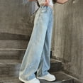 thumbnail image 4 of Ruyang Boys Girls Star Ripped Flare Denim Pants Baggy Elastic High Waist Distressed Applique 𝐘2K Hip Hop Fashion Jeans, 4 of 7