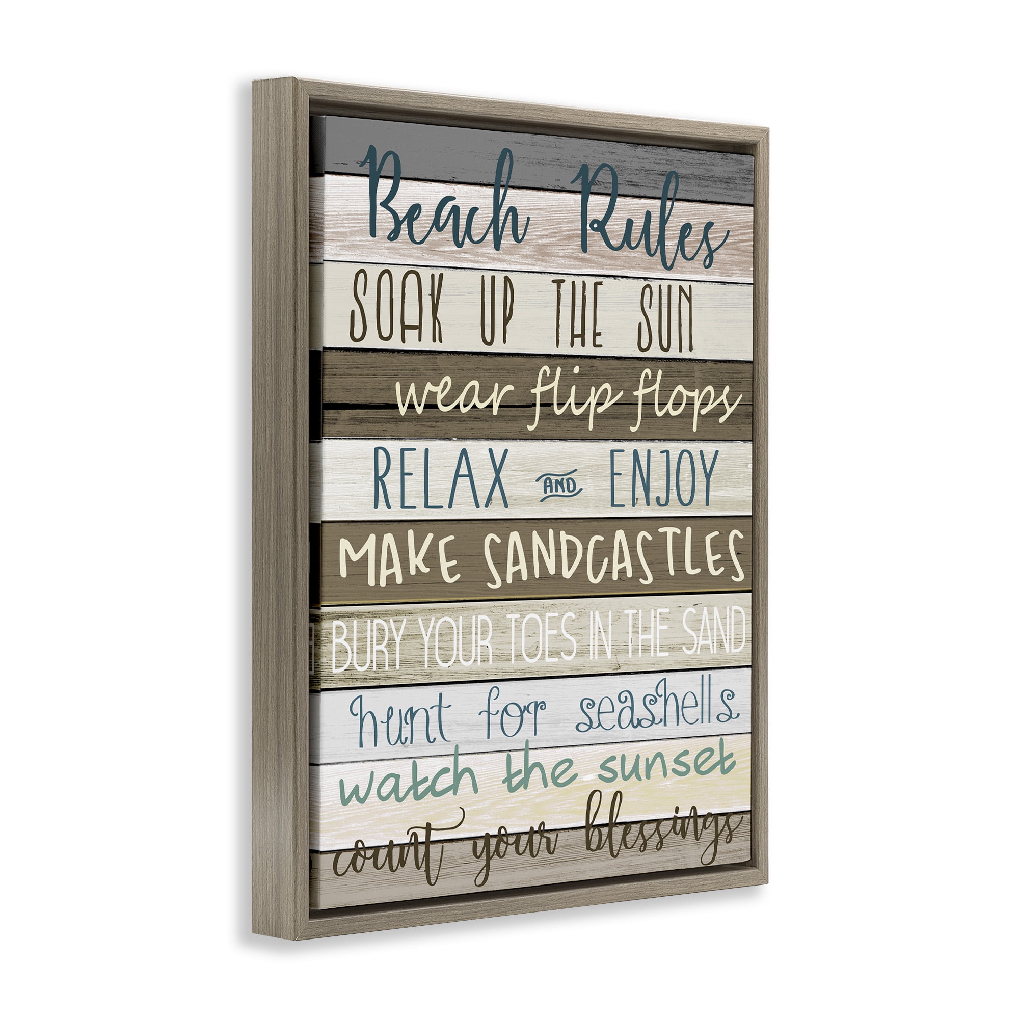 Stupell Industries Nautical Fun Beach Rules Typography Painting Brown Floater Framed Canvas Art Print Wall Art, 25 x 31
