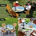 thumbnail image 4 of Lighthouse Round Tablecloth for 36-44 Inch Tables,Fitted Table Cover with Elastic Edge,Blue Coastal Nautical Ocean Beach Palm Tree Waterproof Outdoor Table Cloth Protector for Patio Garden Dinner, 4 of 9