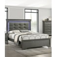 thumbnail image 2 of Contemporary Gray Queen Size 1Pc Bedroom Panel Bed w LED Tufted Uplostered Faux Leather HB Furniture, 2 of 7