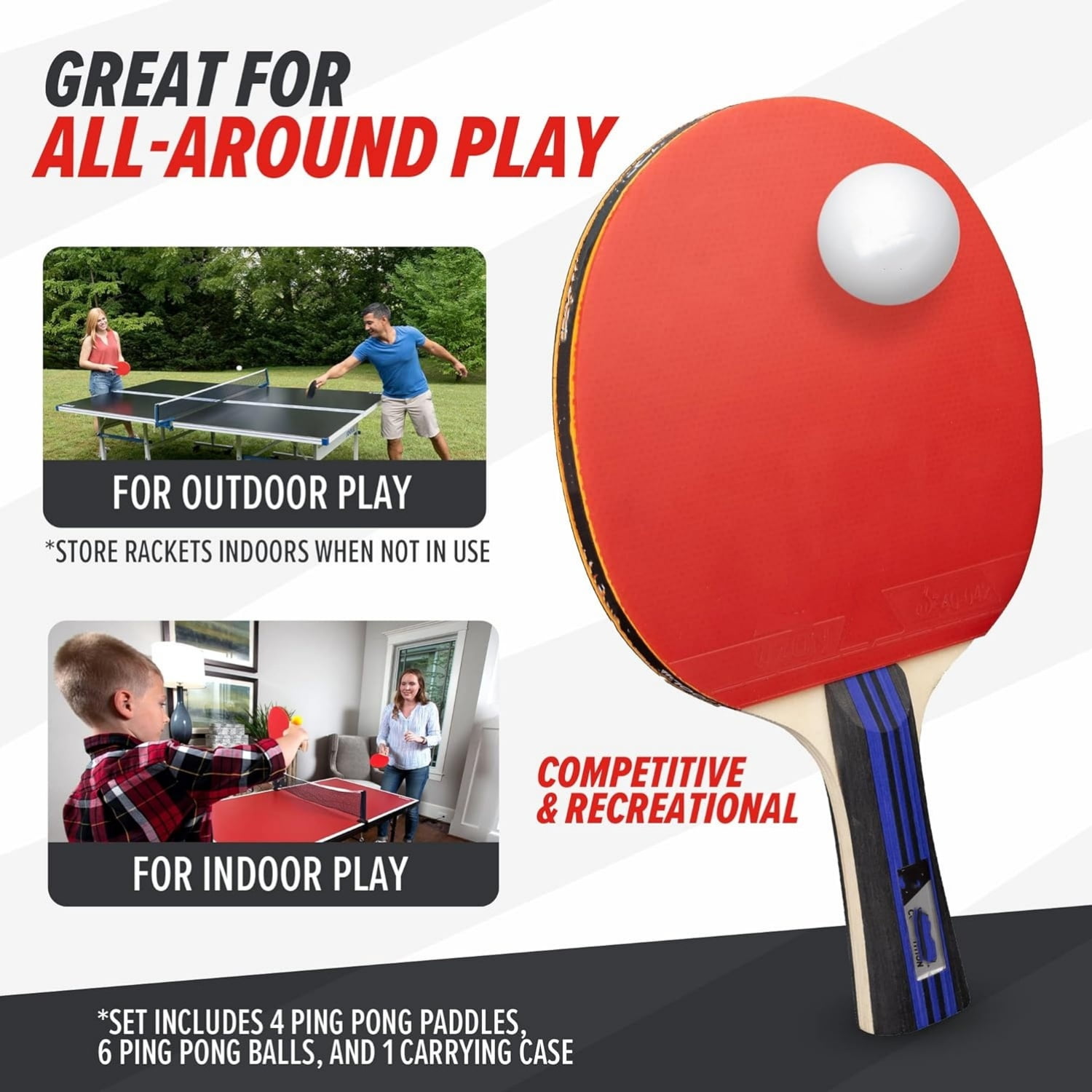 Advanced Premium Ping Pong Paddles Set of 4 - Professional Table Tennis Paddles, 6 Advanced Training 3 Star Ping Pong Balls, and Carrying Case - Tournament Level - Indoor and Outdoor Compatible