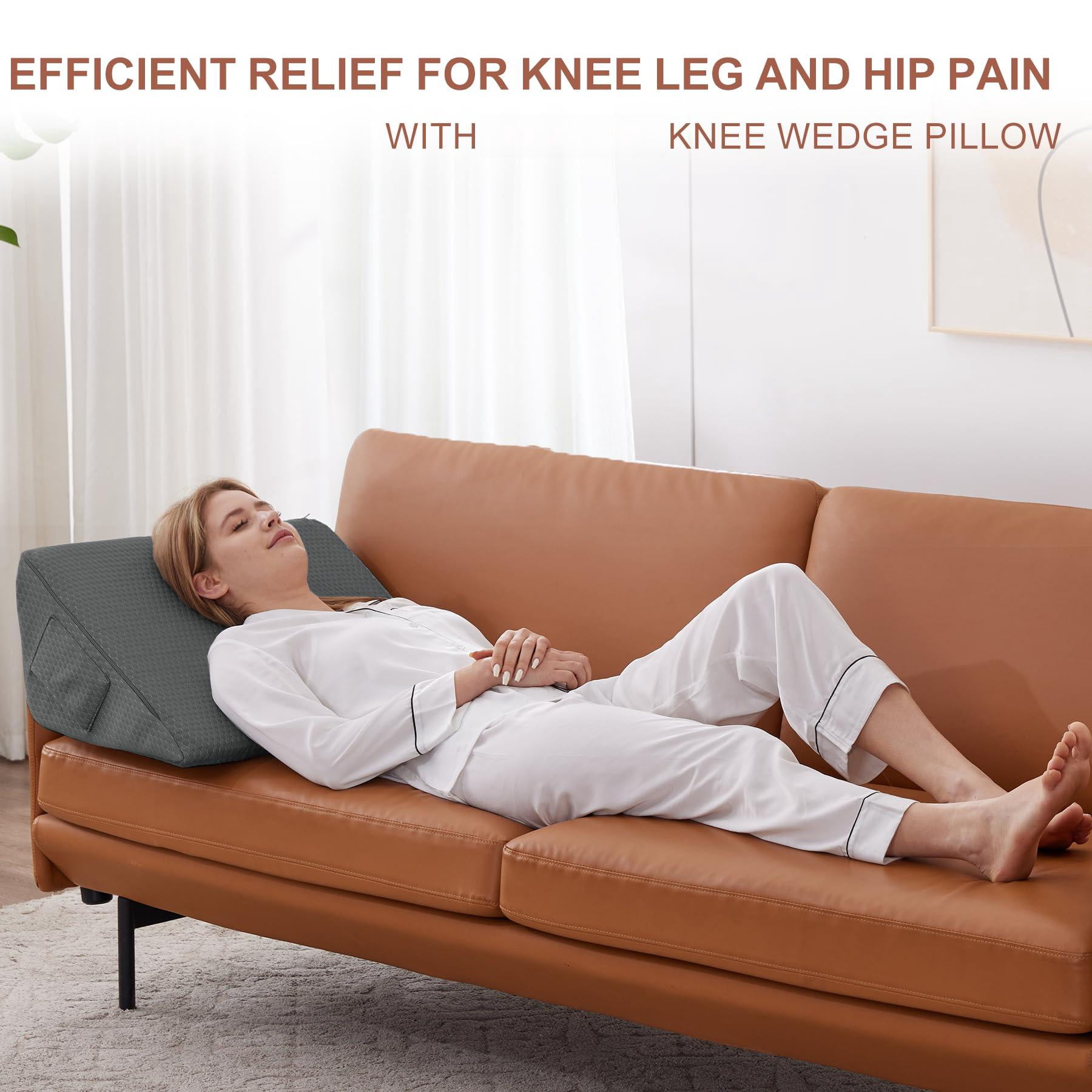 Wedge Pillow  Memory Foam Leg Bed For Sleeping Triangle Support Elevation Knees (23.6" X 23" 7.9" Large Size Black)