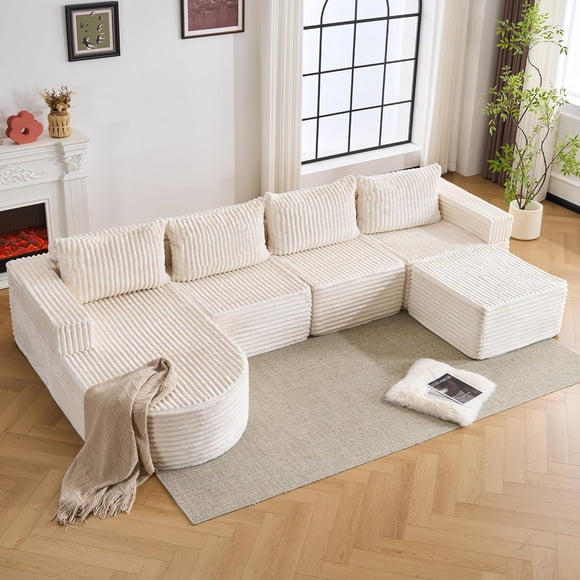 132'' Modular Sectional Boneless Sofa, U Shaped Cloud Couches with Memory Foam Seating&Wide Armrest Design, Large Modern Sofa Couch for Living Room, Bedroom, No Assembly Required (Beige)