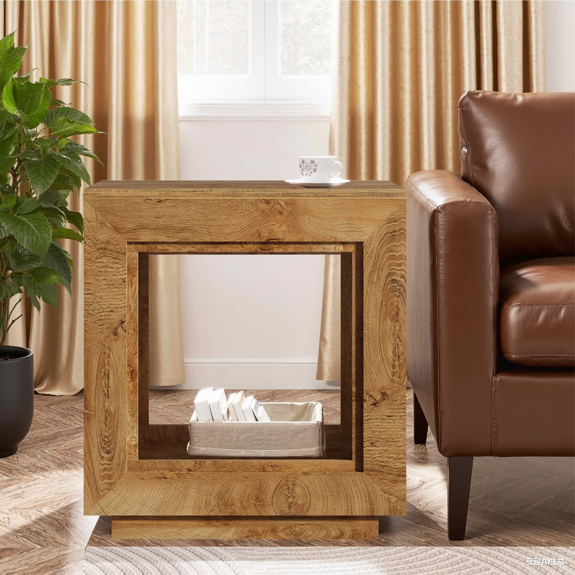 MAYEERTY Square Wood End Table Nightstand, Walnut Rustic Finish Heavy-Duty Solid Wood Side Table with Ample Storage Space