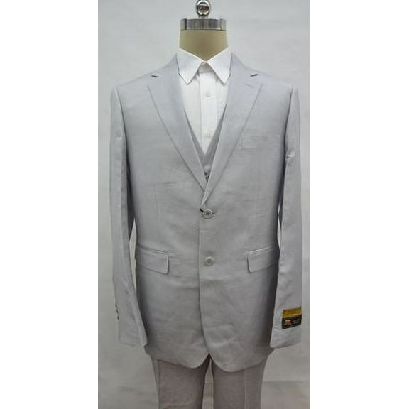 Gray Linen Suit Men's Summer 3 Piece Alberto Linen-2BV Size 46L Final Sale
