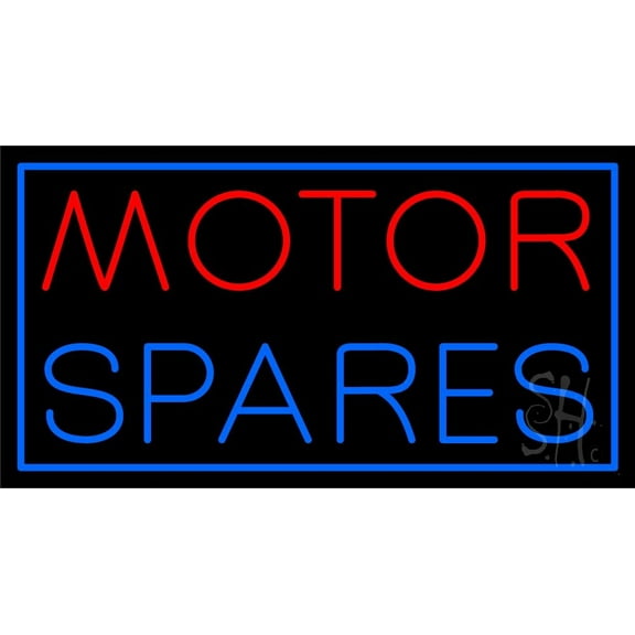 Red Motor Blue Spares LED Neon Sign 13 x 24 - inches, Clear Edge Cut Acrylic Backing, with Dimmer - Bright and Premium built indoor LED Neon Sign for automotive store, and mall.