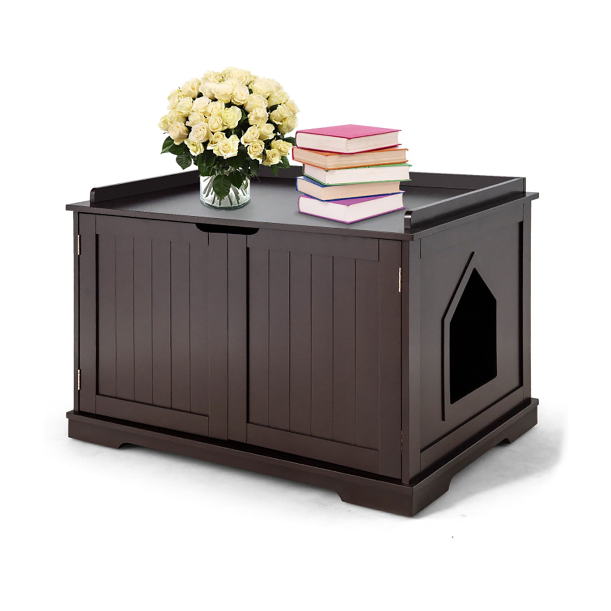 Kadyn 29" Cat Litter Box Enclosure with Double Doors for Large Cat and Kitty, Hidden Cat House Washroom Furniture, Brown