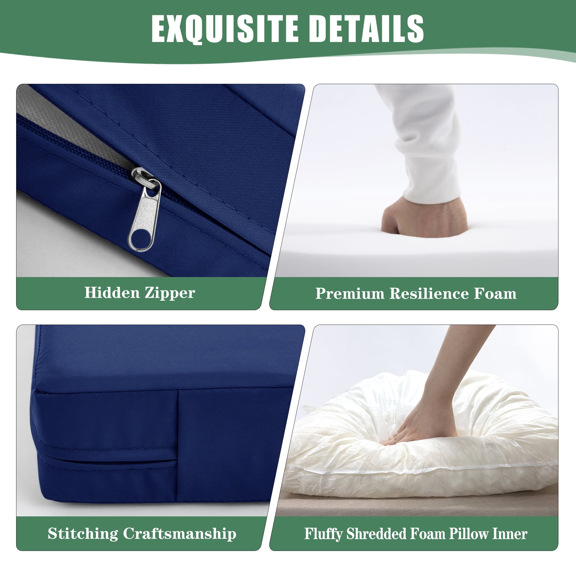 Outdoor Loveseat Cushions for Patio Furniture, Waterproof Weather & Fade Resistant Seat and Backrest Cushion Set with Removable Cover, 46 x 26 Inch, Navy