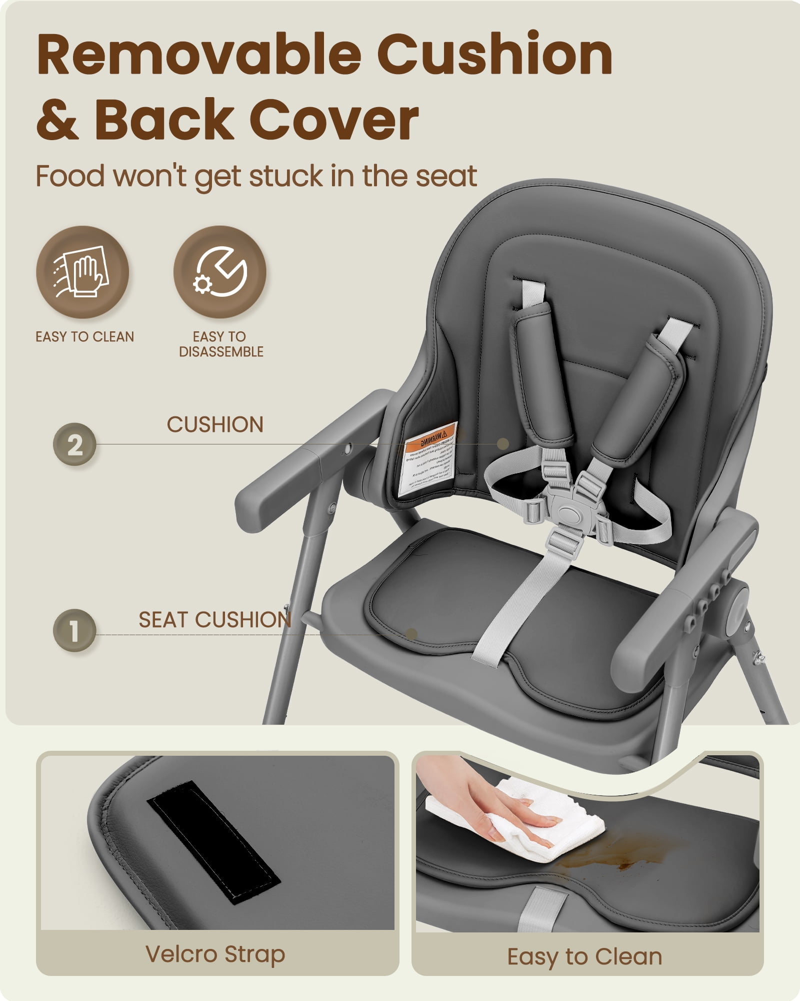 Babilous Foldable High Chair for Babies and Toddlers – Portable, Convertible High Chairs with Adjustable Tray, 5-Point Harness, and Easy-to-Clean Design