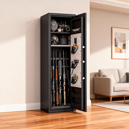 Rifle Safe 10-13 Large Gun Safe for Rifles and Pistols No Assembly Required Adjustable Metal Gun Cabinet Rifle Safes for Home Biometric Fingerprint Locking Safe