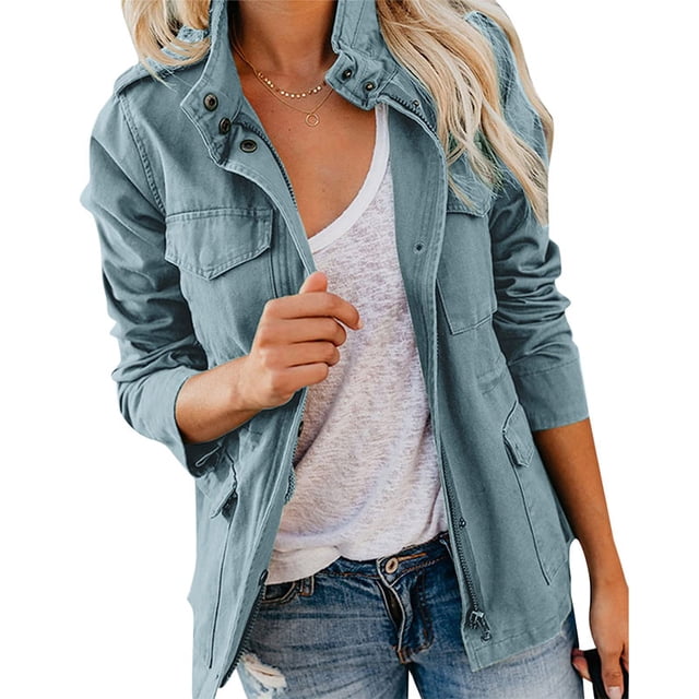 Chaqueta de invierno para mujer Abrigo utilitario con cremallera Otoño Cargo Outwear con bolsillos