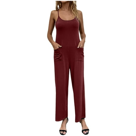 

Fanxing Retro Women Casual Loose Jumpsuit Strap Rompers Oversize Trousers Wide Leg Bib Pants Romper Overalls Wine L