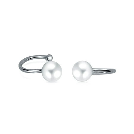 - Minimalist Spiral Wire 2 White Freshwater Cultured Pearl Cartilage Ear Cuff Earrings For Women 925 Sterling Silver
