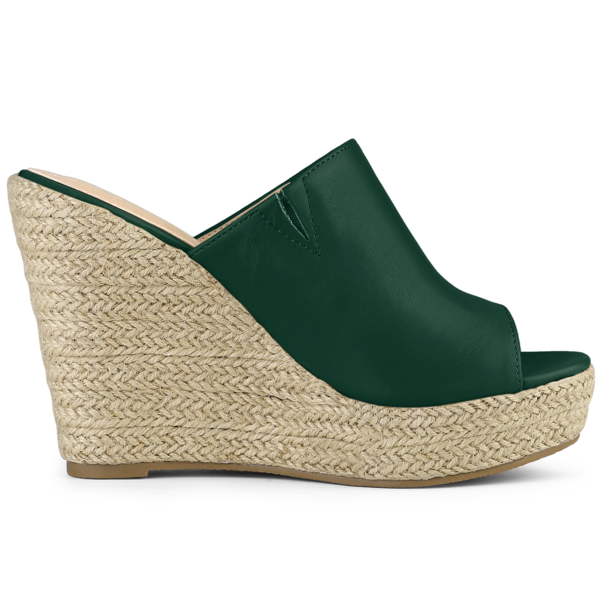 DARING DIVA Women's Slip on Platform Sandals Espadrilles Wedges Slides Dark Green 10