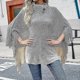 thumbnail image 2 of Women's Poncho Sweater Jumper Crochet Knit Tassel Knitted Color Block Turtleneck Stylish Casual Daily Going Out Fall Winter Black Khaki One-size / Sle, 2 of 5