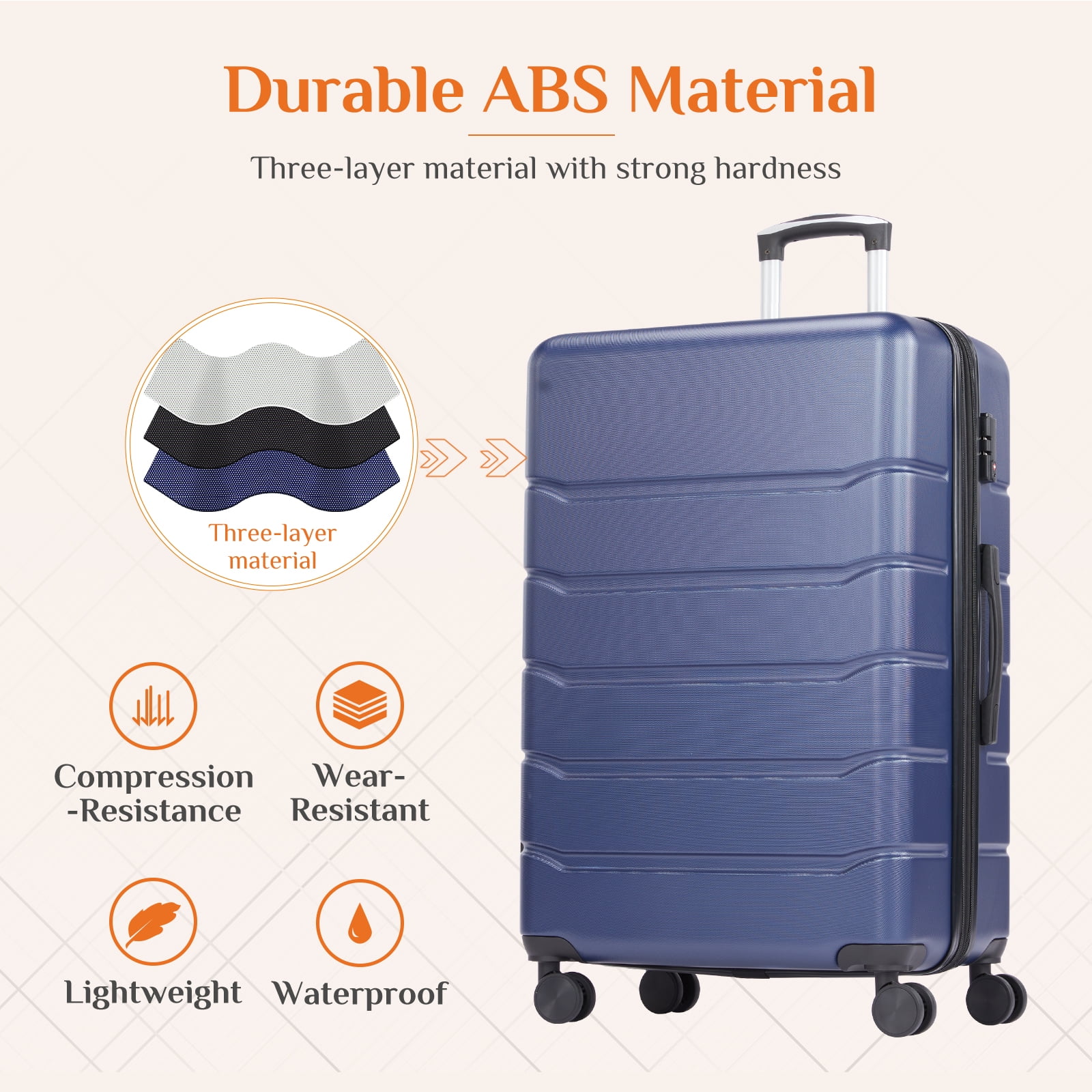 JIOABL 3 Pieces Carry On Luggage Expandable Hardside Suitcases with Rolling Spinner Wheels & TSA Lock, Blue