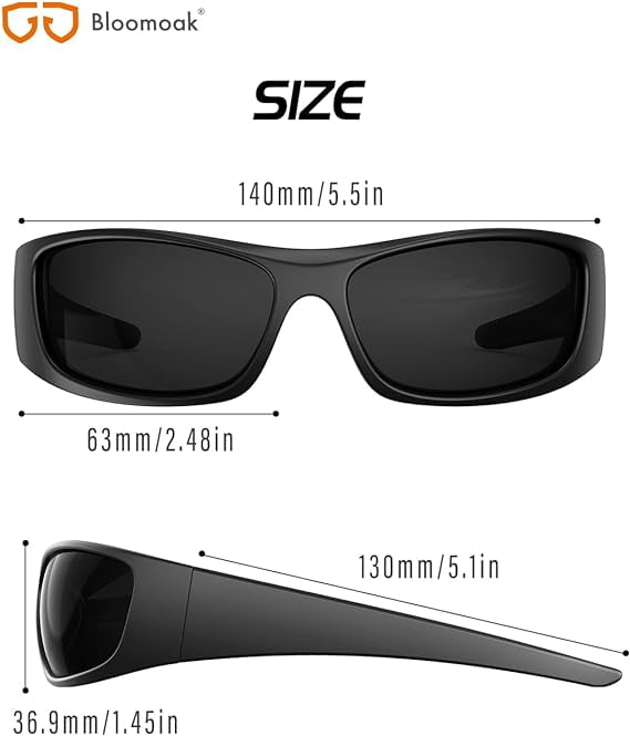 Bloomoak Polarized Sunglasses for Sensitive Eyes, Wrap Around, Super Black CAT 4