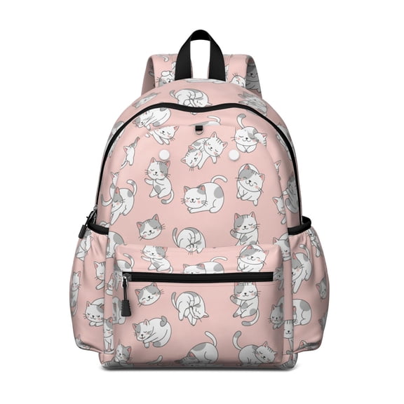 Kawaii Cat Pink Pattern Cute School Backpack with Padded Back and Adjustable Shoulder Straps 13.4"x11"x4.7"