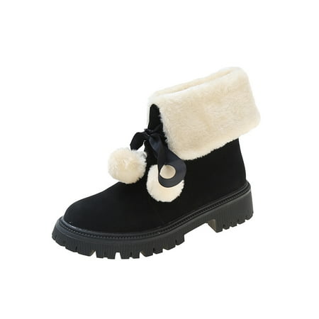 

Avamo Women Ankle Boot Pull On Snow Boots Bowknot Winter Warm Shoes Outdoor Booties Driving Wear Resistant Plush Lining Short Bootie Black 8