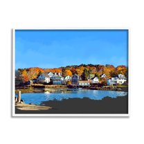 Stupell Industries Autumn Lake Dock Foliage Town & City Photography White Framed Art Print Wall Art