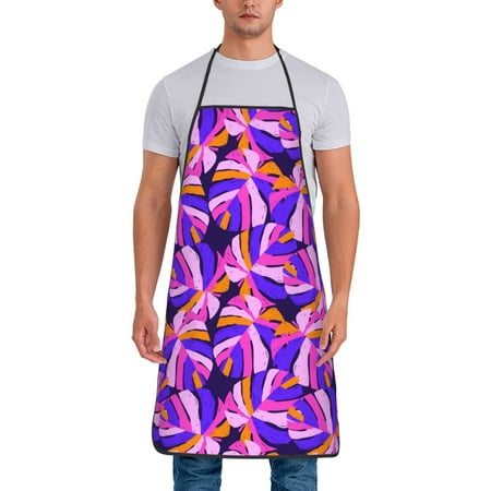 

Naloa 1Pack Adjustable Bib Apron Waterdrop Resistant Cooking Kitchen Aprons for Women Men Chef Tropics Leaf Print