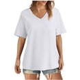 thumbnail image 1 of AherBiu Womens Summer Tops Basic V Neck Loose Casual Short Sleeve Solid Color Comfy Daily Tshirts, 1 of 6