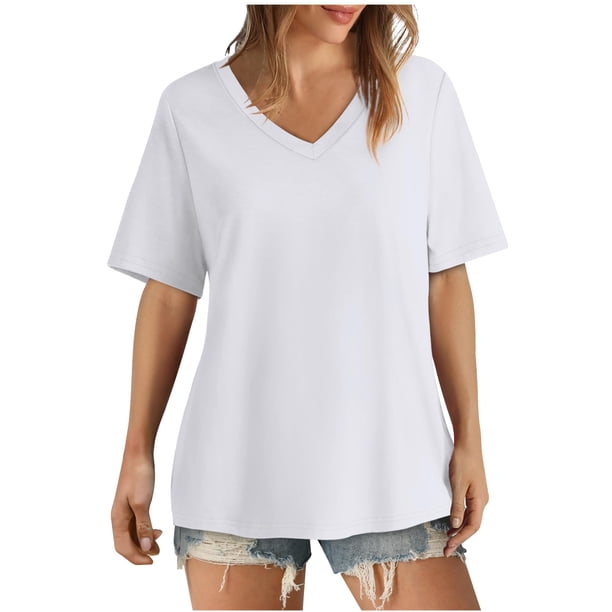 Tops Cortos para Mujeres Cuello en V Suelto Casual de Manga Corta, Camisa de Moda de Cuatro Estaciones para el Uso Diario
