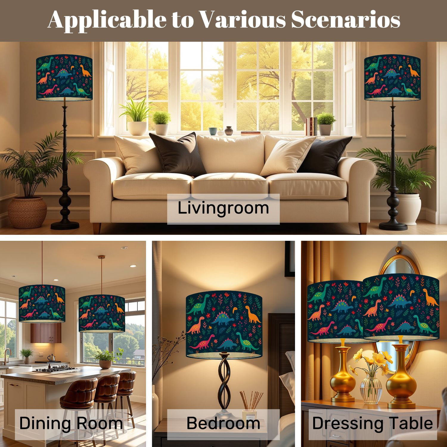 Lampshades 2 Pack Dinosaurs Cute kids for girls boys Colorful Cartoon Animals 13"x13"x10" Light Shade for Table Lamps Floor Lamps Drum Lamp Shades Lampshade Replacement Easy Assembly