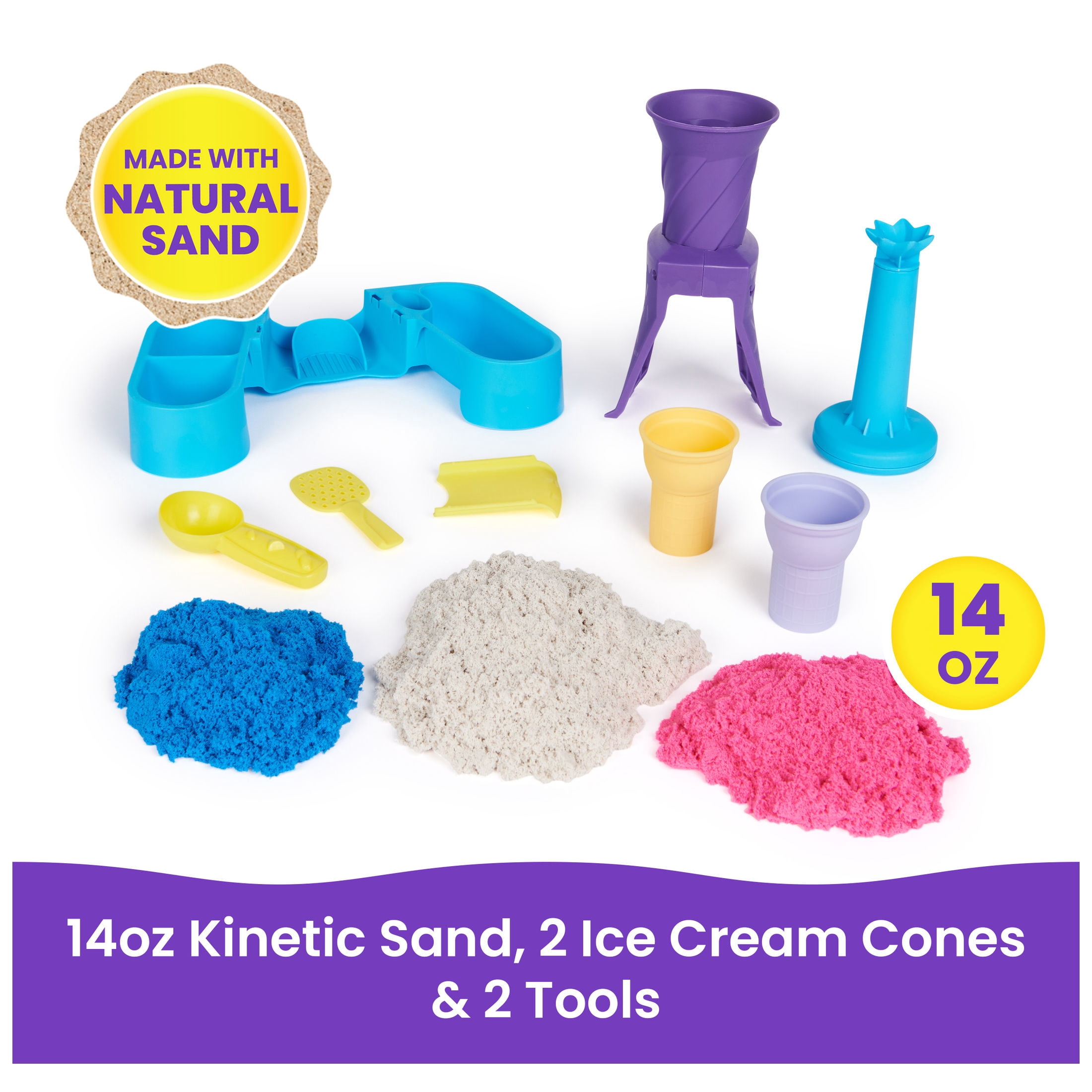 Kinetic Sand, Soft Serve Station with 14oz Play Sand, 2 Ice Cream Cones & 2 Tools