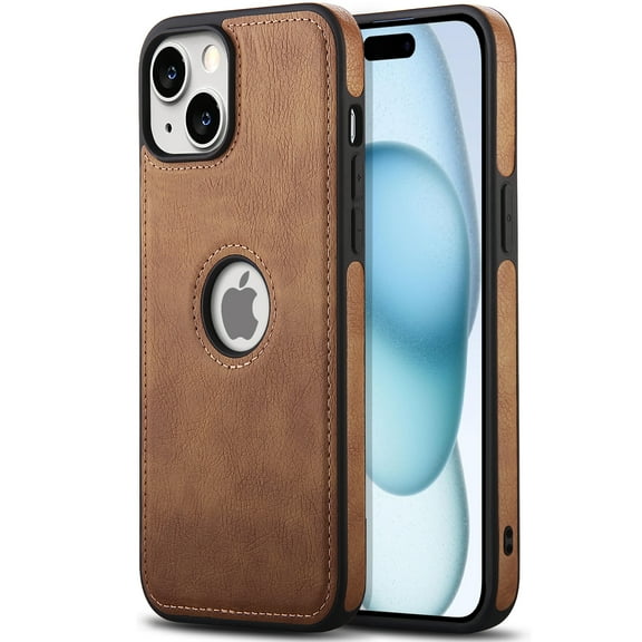 AIOVETEAB Compatible with iPhone 15 Plus Case Premium Leather TPU Hybrid Case Cover,Brown