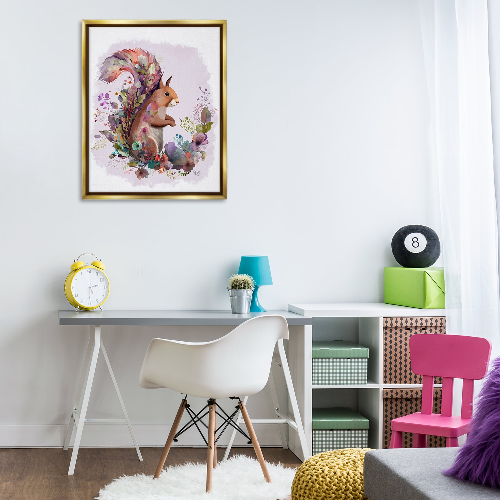 Stupell Industries Squirrel & Floral Garland Animals & Insects Painting Gold Floater Framed Canvas Art Print Wall Art, 25 x 31