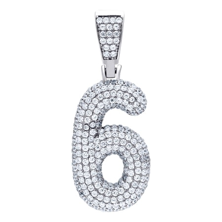 925 Sterling Silver Unisex Cubic Zirconia Letter Name Personalized Monogram Initial Sport game Number 6 Charm Pendant Ne